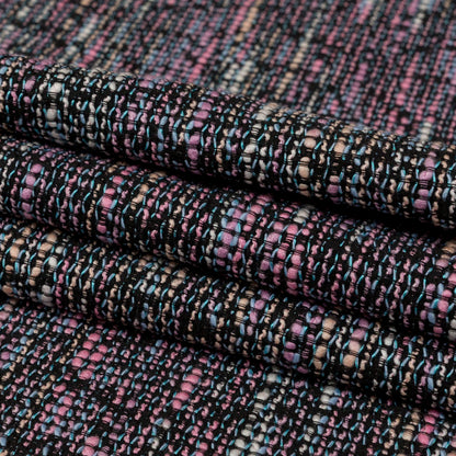 Black, Orchid Smoke and Blue Fog Slubbed Polyester Tweed Folded