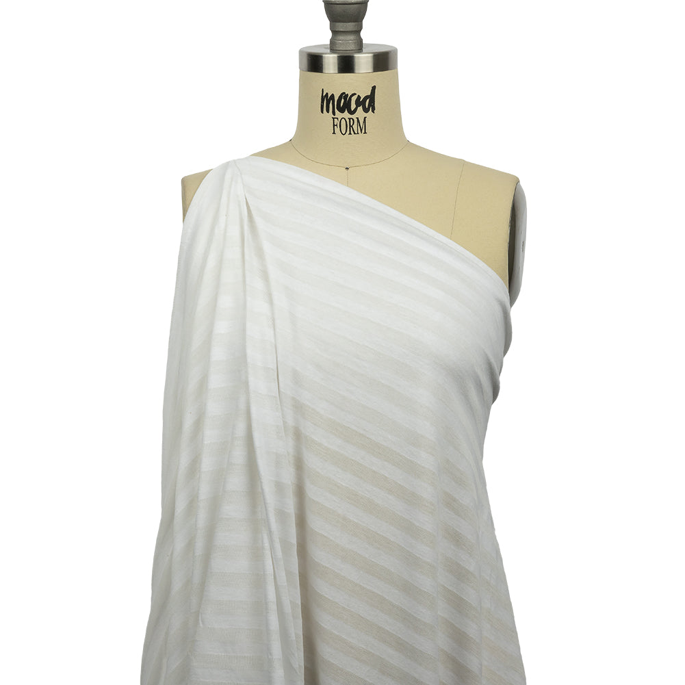 Daisy White Sheer Stripes Cotton and Rayon Jersey Drape