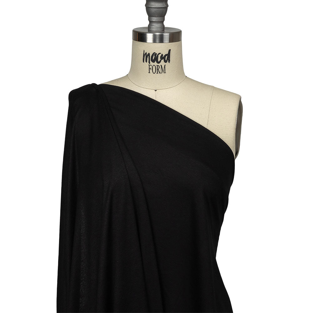 Black Slubbed Stretch Rayon Jersey Drape