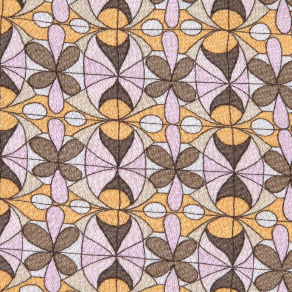 Melons and Pink Stained-Glass Rayon Jersey Detail