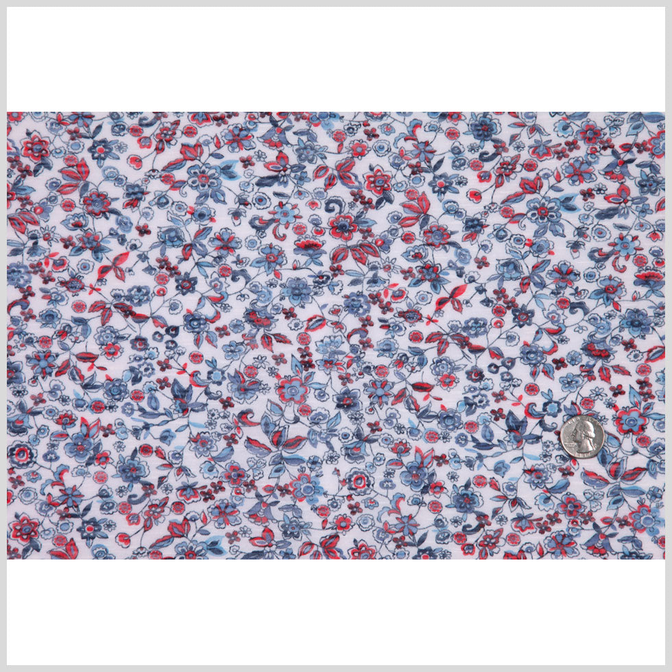 White/Antique Blue/Cranberry Floral Jersey Prints Full