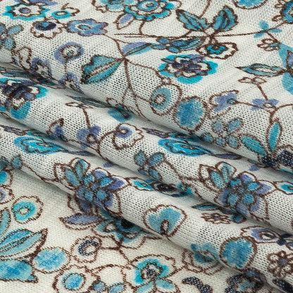 Italian Blue, Turquoise and White Floral Polyester Jersey Full