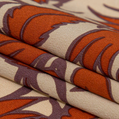 White Pepper, American Beauty and Orange Tiger Wide Floral Stripes Stretch Silk Crepe de Chine Folded