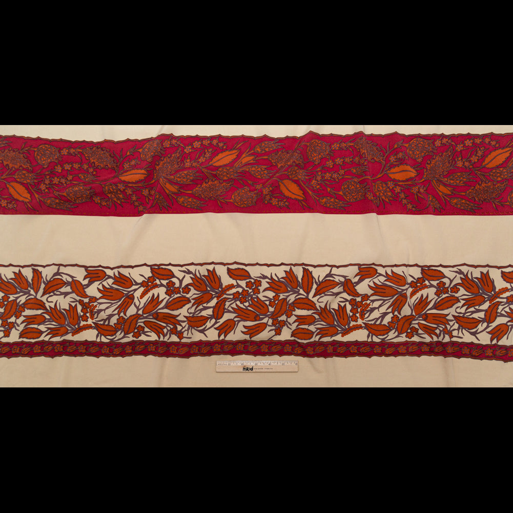 White Pepper, American Beauty and Orange Tiger Wide Floral Stripes Stretch Silk Crepe de Chine Full