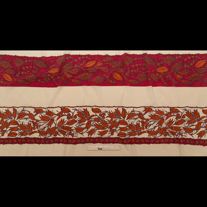 White Pepper, American Beauty and Orange Tiger Wide Floral Stripes Stretch Silk Crepe de Chine Full