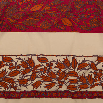 White Pepper, American Beauty and Orange Tiger Wide Floral Stripes Stretch Silk Crepe de Chine