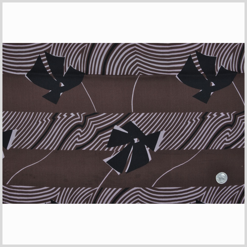 Brown and Light Pink Geometric and Floral Silk Chiffon Full