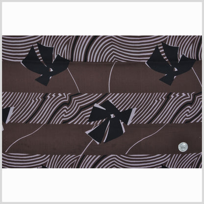 Brown and Light Pink Geometric and Floral Silk Chiffon Full