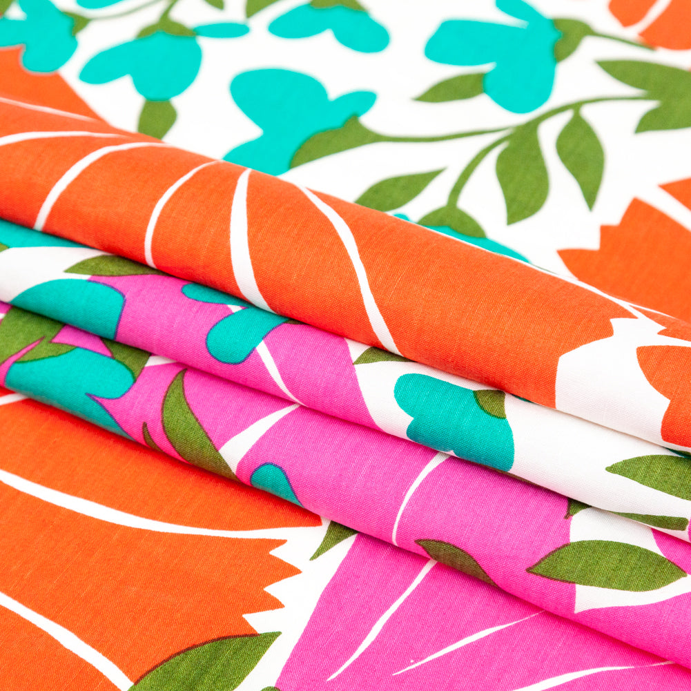 Nanette Lepore Red, Pink and Green Floral Silk and Linen Woven Folded