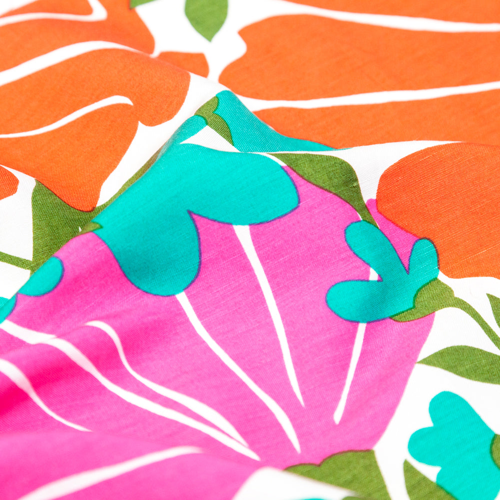 Nanette Lepore Red, Pink and Green Floral Silk and Linen Woven Detail