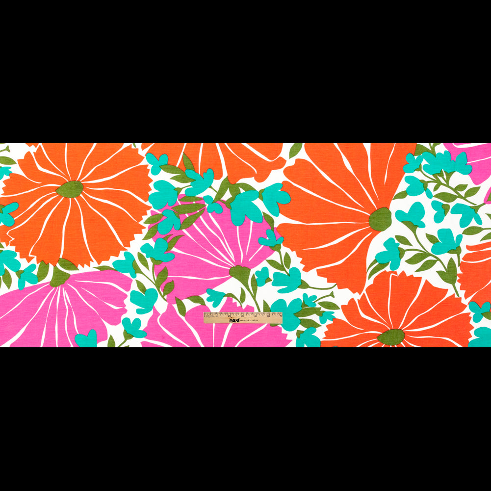 Nanette Lepore Red, Pink and Green Floral Silk and Linen Woven Full