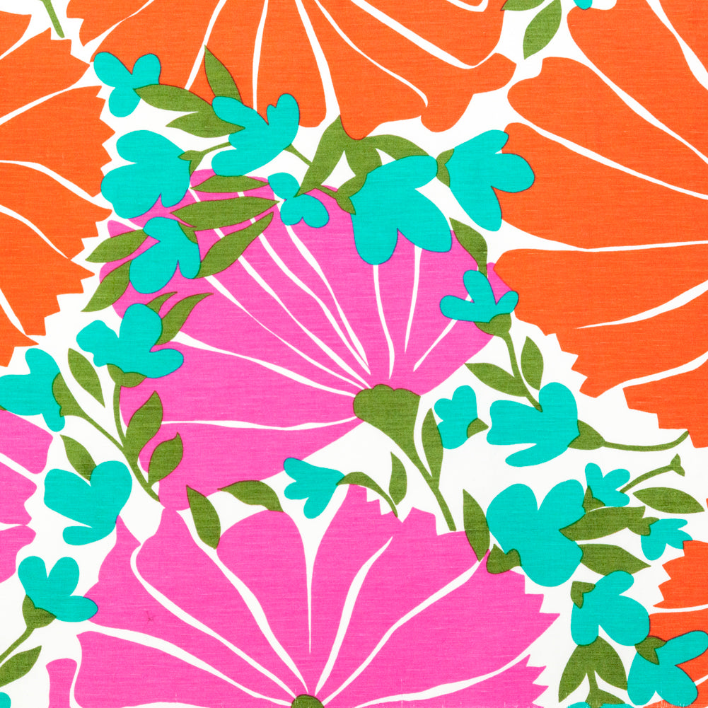 Nanette Lepore Red, Pink and Green Floral Silk and Linen Woven