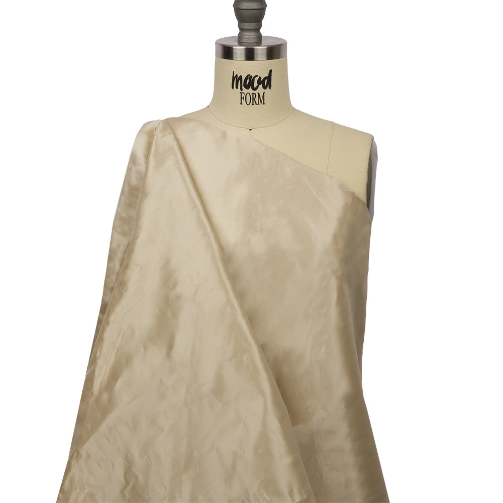 Cream Stiff Silk Satin with Metal Threads