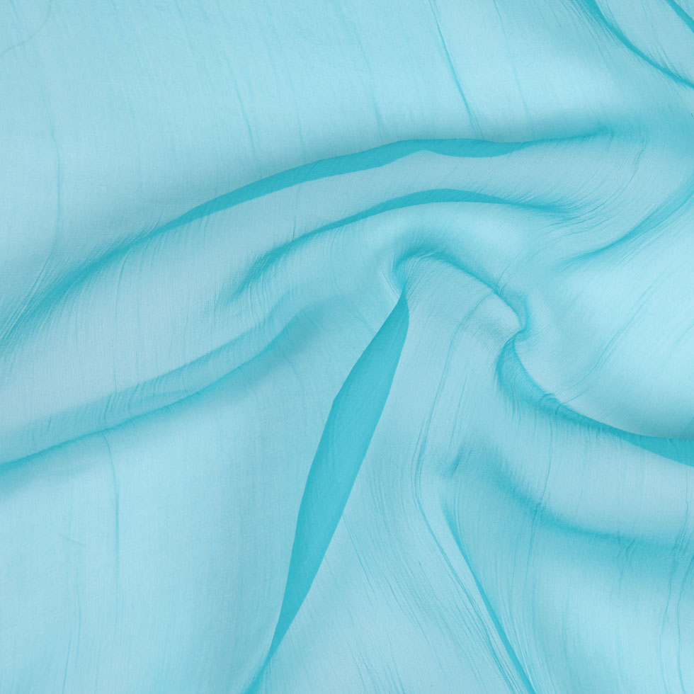 Oscar de la Renta Pool Blue Crinkled Silk Organza