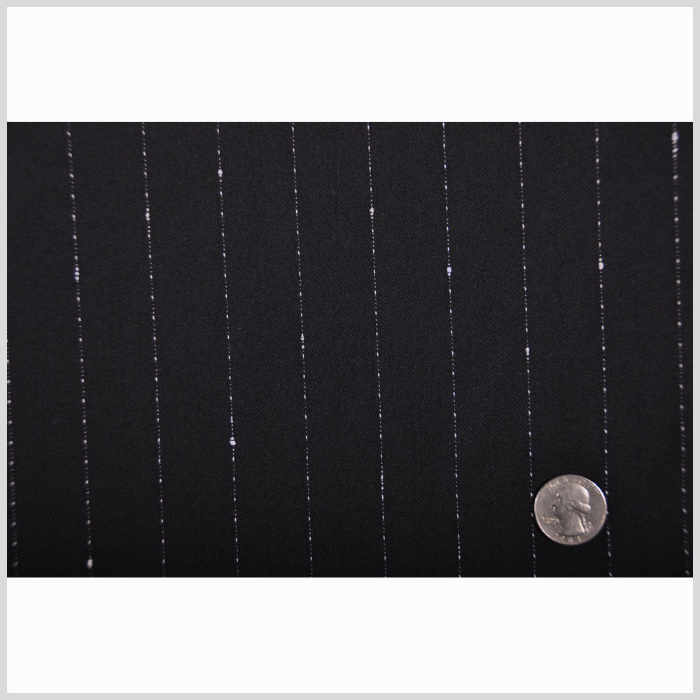 Italian Black and White Stitched-Stripe Wool Twill Full