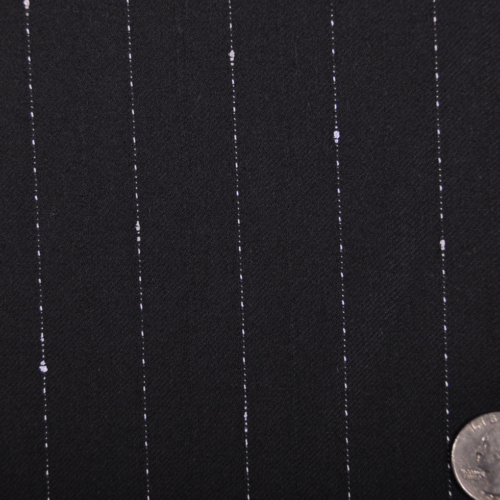Italian Black and White Stitched-Stripe Wool Twill