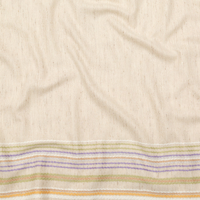 Italian Almond Milk Wool Woven Panel with Multicolored Stripes