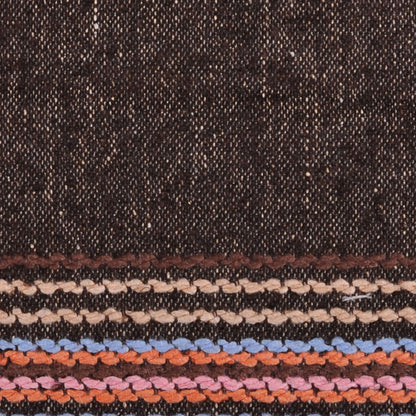 Italian Brown Wool Blend Woven With Colorful Striped Border