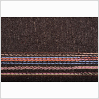 Italian Brown Wool Blend Woven With Colorful Striped Border