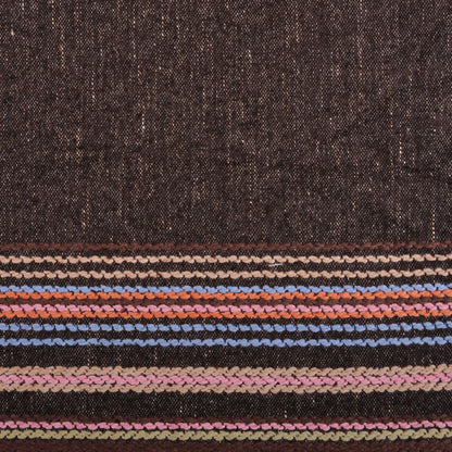 Italian Brown Wool Blend Woven With Colorful Striped Border