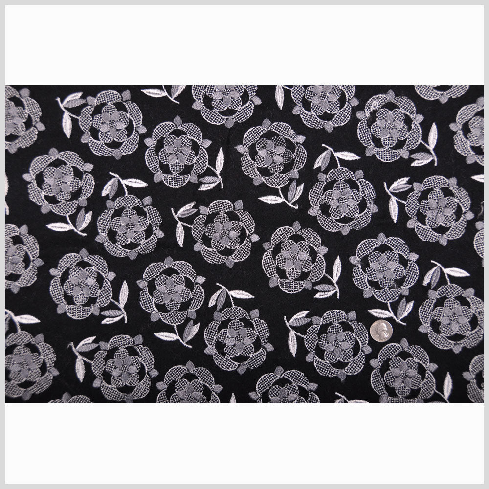 Italian Black/Pale Gray Floral Wool Flannel Full