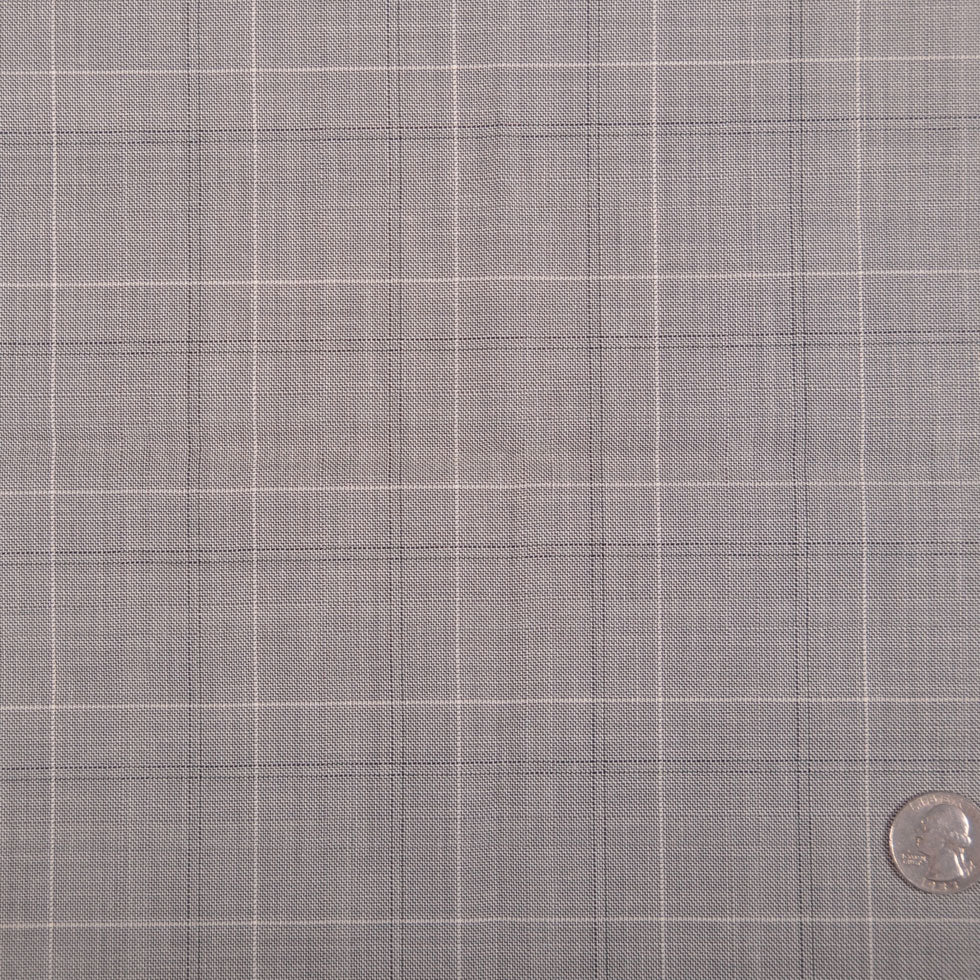 Italian Steeple Gray, White and Black Tattersall Windowpane Check Wool Dobby Suiting