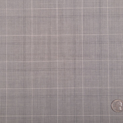 Italian Steeple Gray, White and Black Tattersall Windowpane Check Wool Dobby Suiting