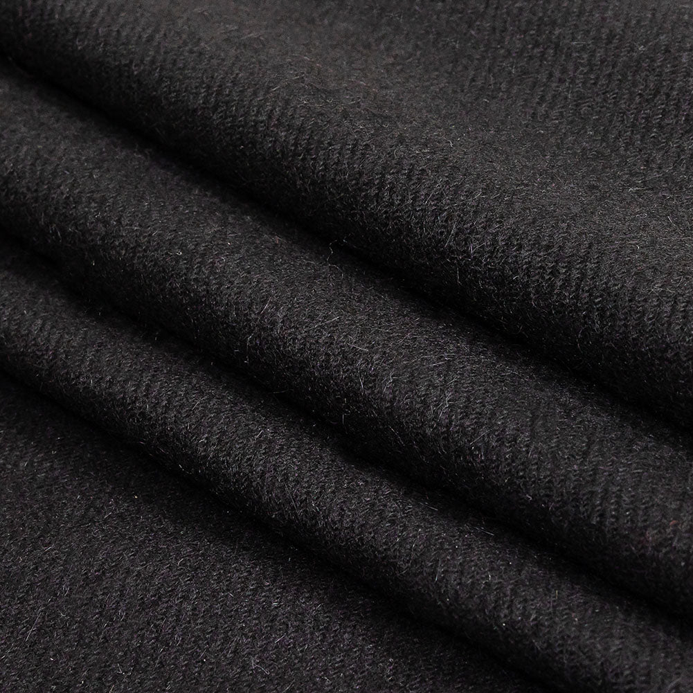 Black Felted Twill Cashmere Coating Panel With Fringe Border Folded