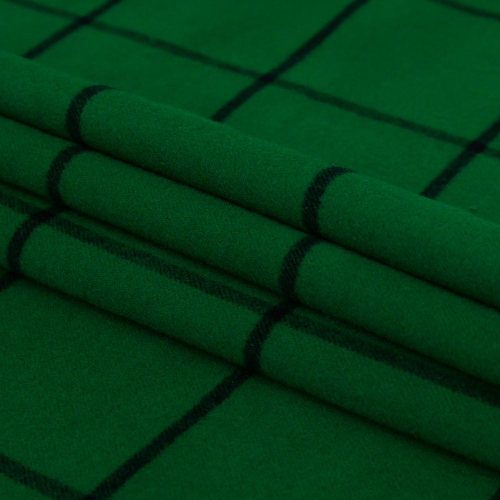 Ralph Lauren Green and Black Windowpane Check Wool and Cashmere Double Cloth Folded