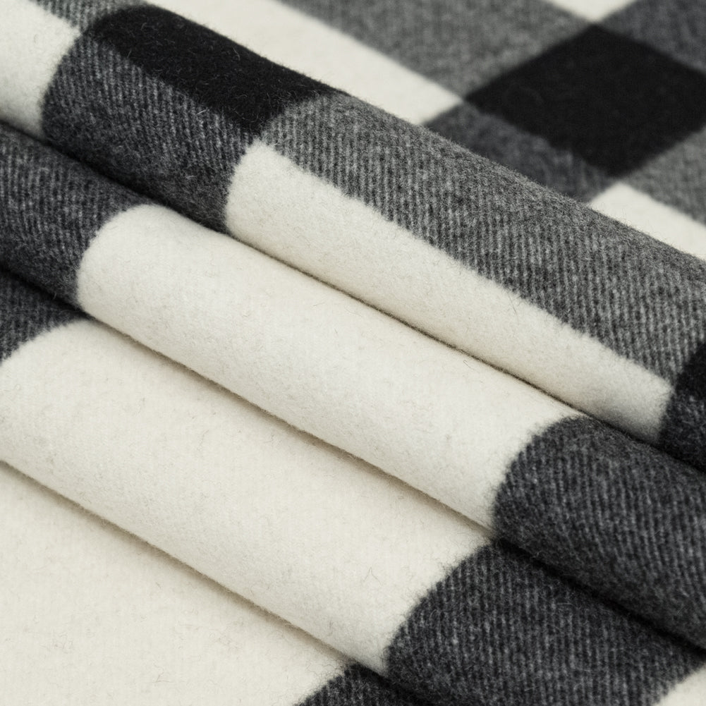 Ralph Lauren White Asparagus and Beluga Plaid Cashmere and Wool Double Cloth Folded
