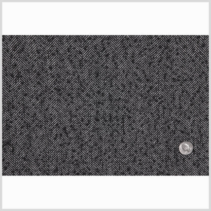 Italian Black Herringbone Wool-Blend Suiting
