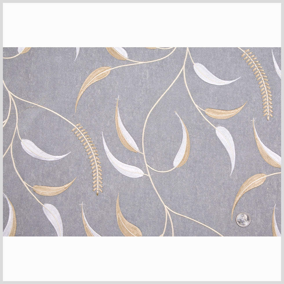 White/Soft Gray/Bronze/Cream Floral Organza Full