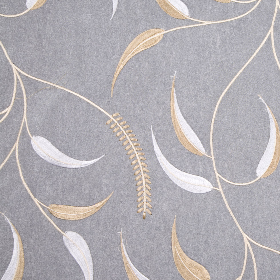 White/Soft Gray/Bronze/Cream Floral Organza