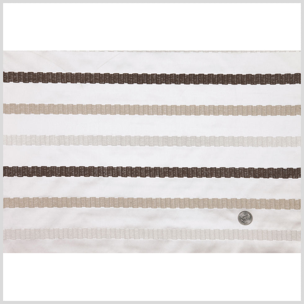 Linen/Brown Stripes Embroidery Stripe Full