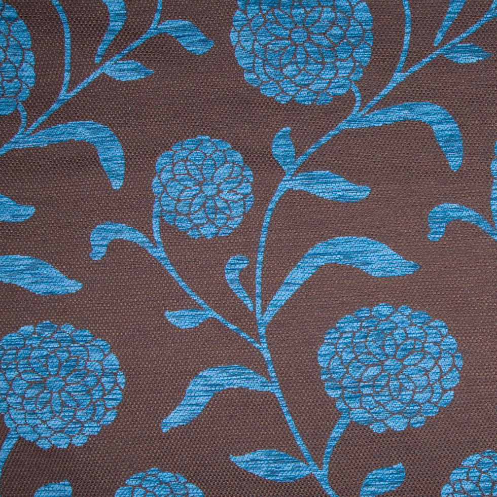 Chocolate/Blue Floral Chenille
