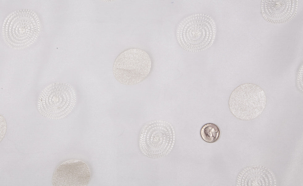 White/Soft Silver Polka Dots Organza