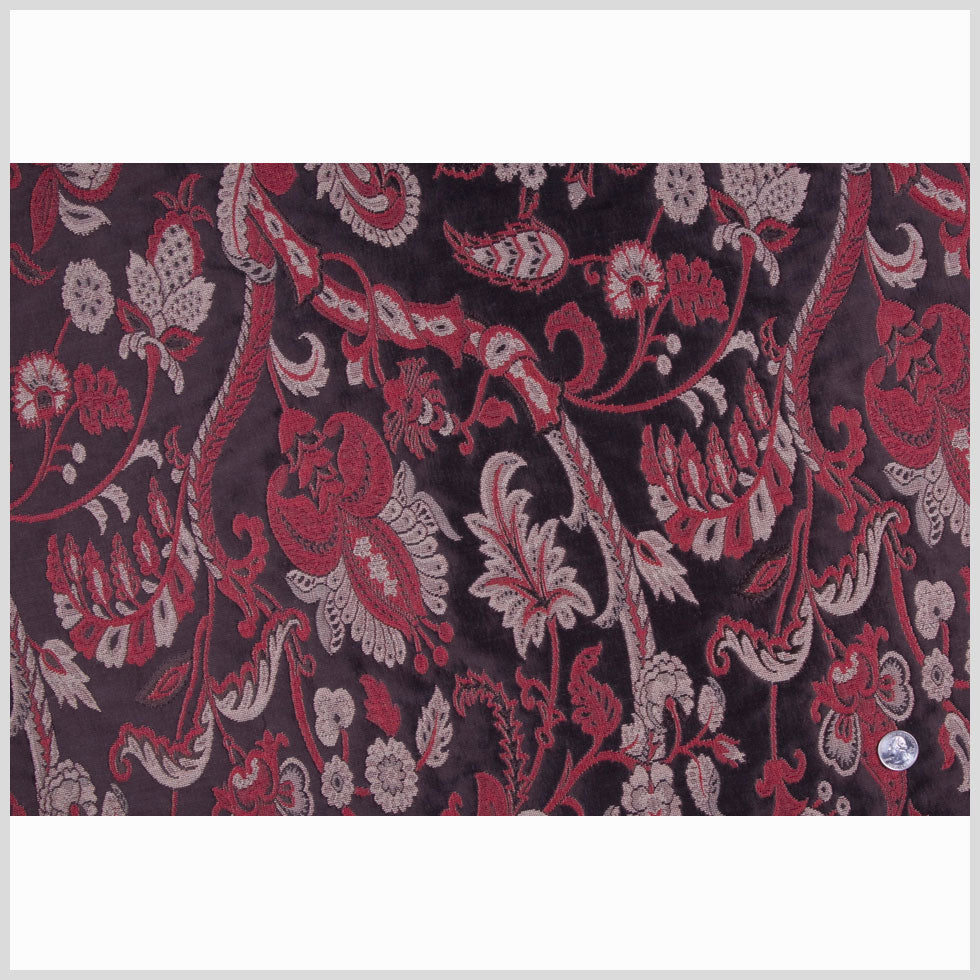 Chocolate/Red/Beige Floral Brocade Full
