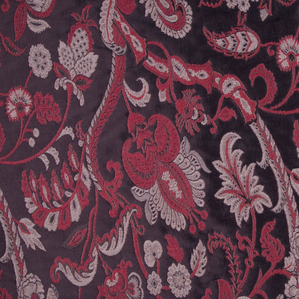 Chocolate/Red/Beige Floral Brocade