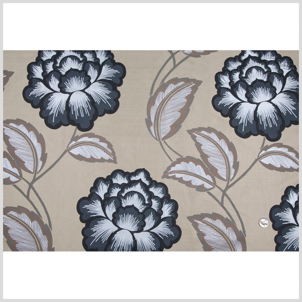 Antique Gold/Ebony Floral Shantung   /Dupioni Full