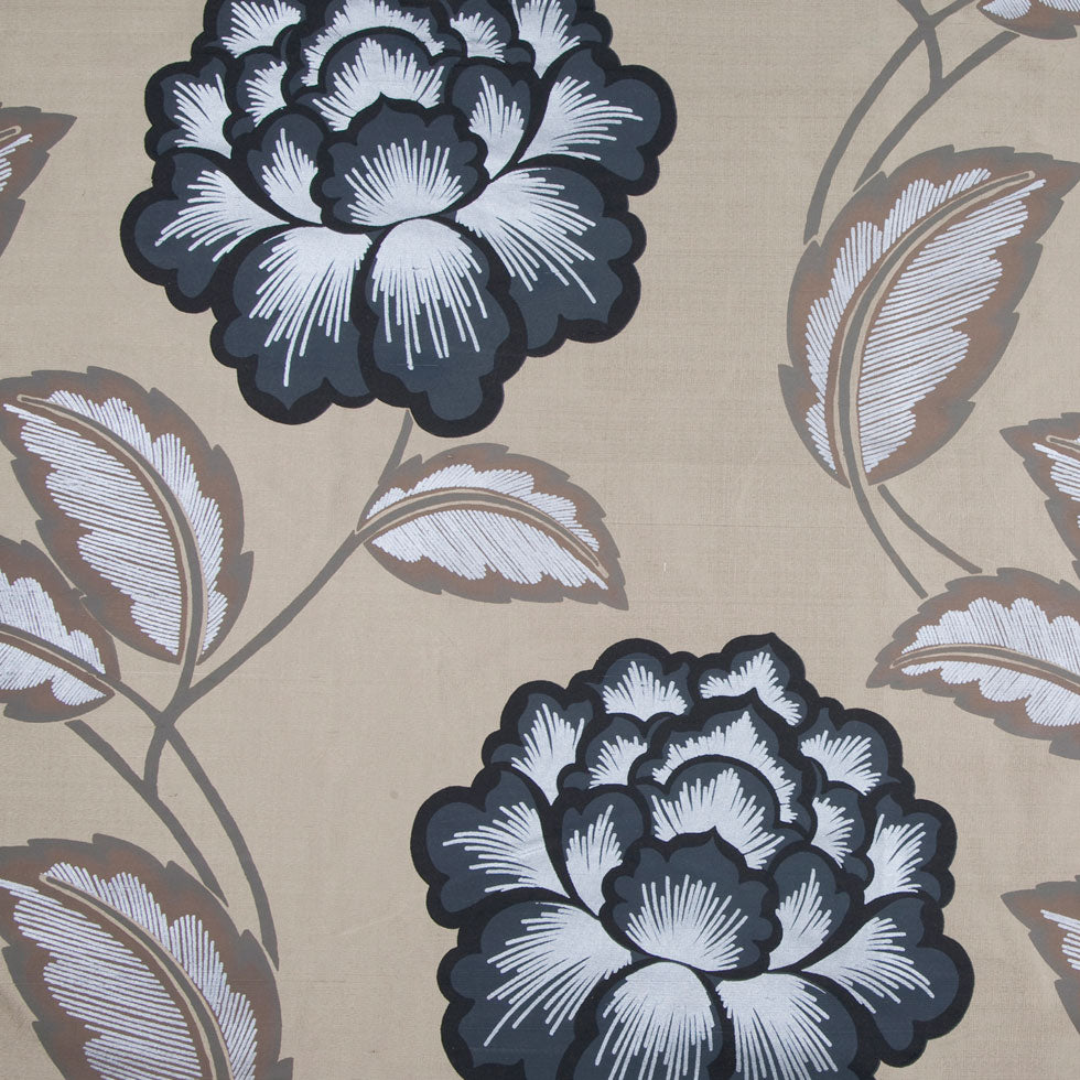 Antique Gold/Ebony Floral Shantung   /Dupioni