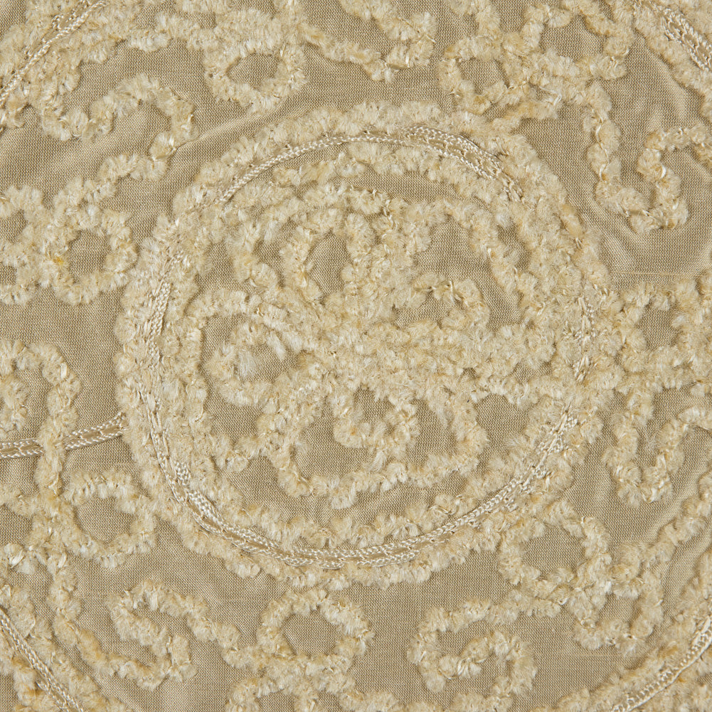 Light Canary Chenille Medallion Embroidered Silk Shantung Detail
