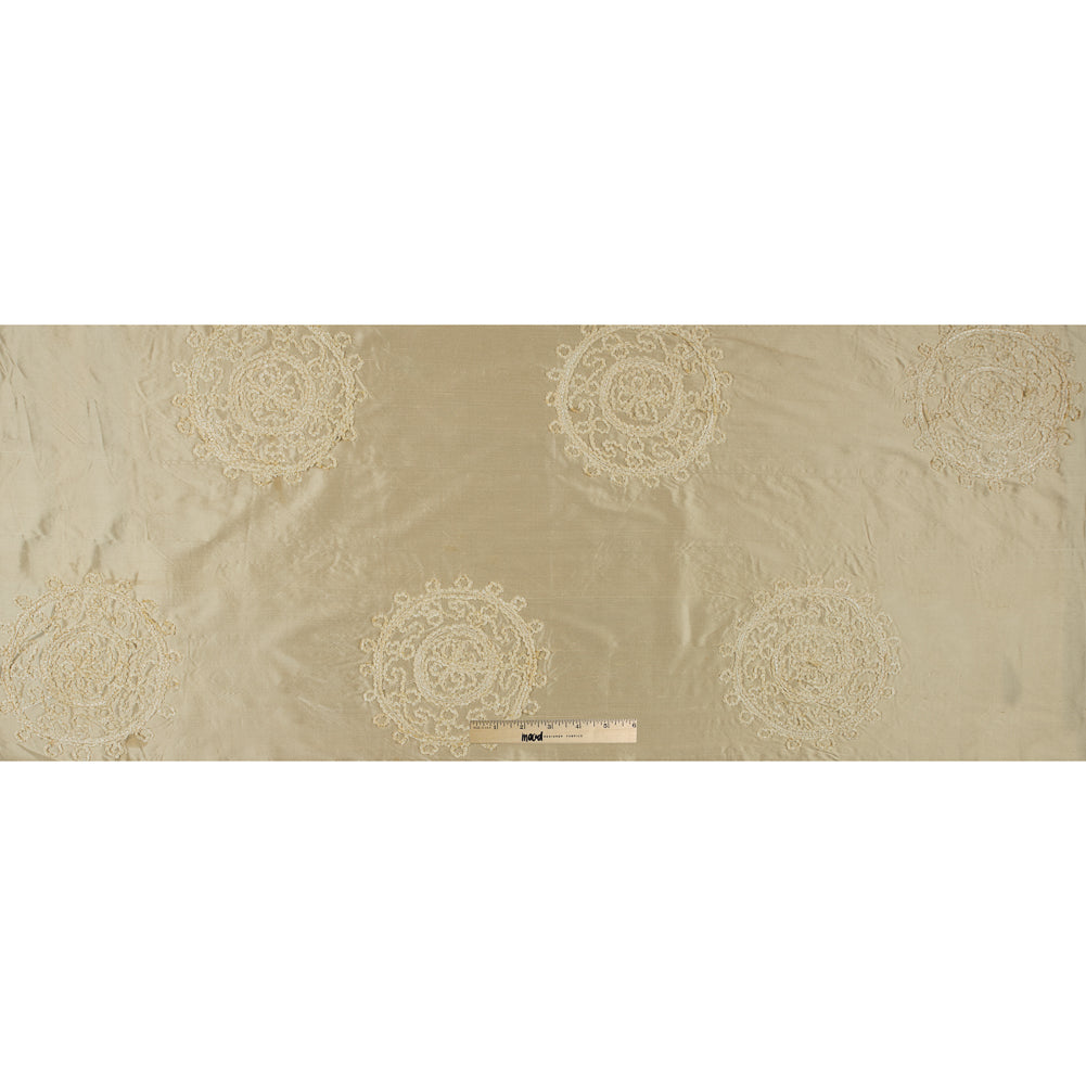 Light Canary Chenille Medallion Embroidered Silk Shantung Full