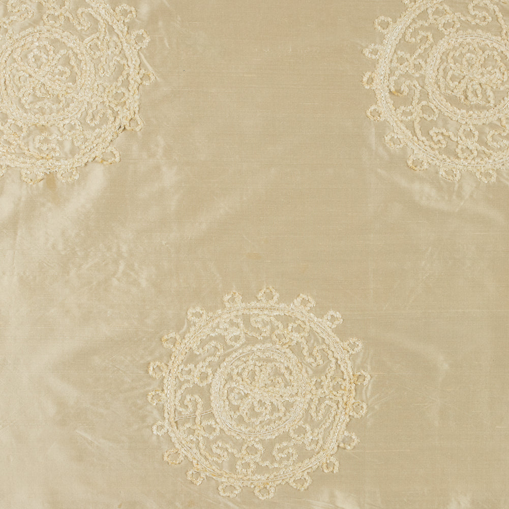 Light Canary Chenille Medallion Embroidered Silk Shantung