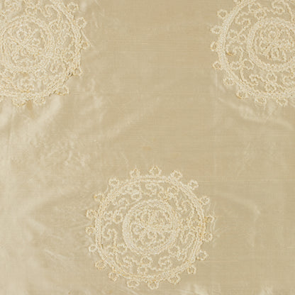 Light Canary Chenille Medallion Embroidered Silk Shantung