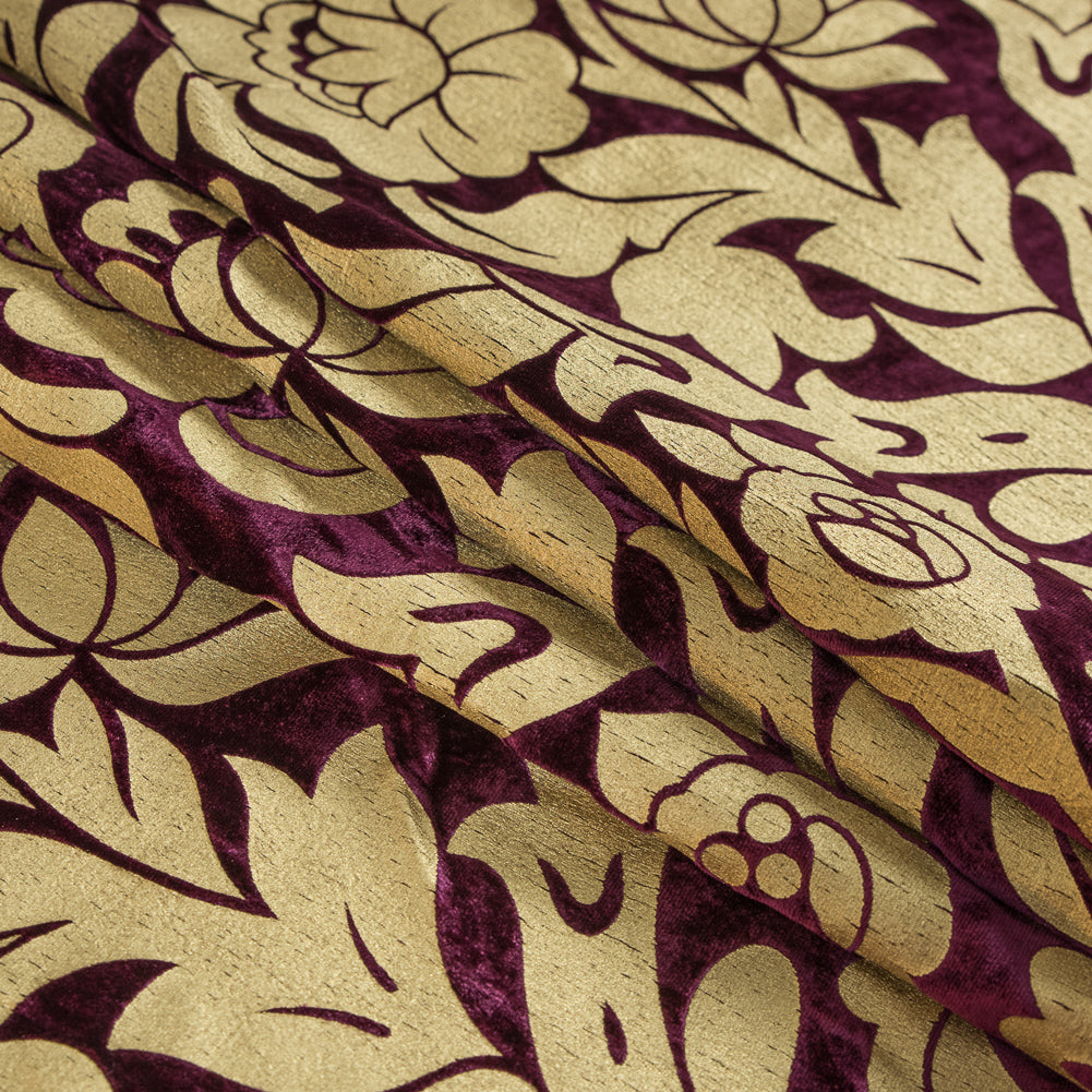 Royal Purple Velvet with Royal Gold Foil Floral Design Folded
