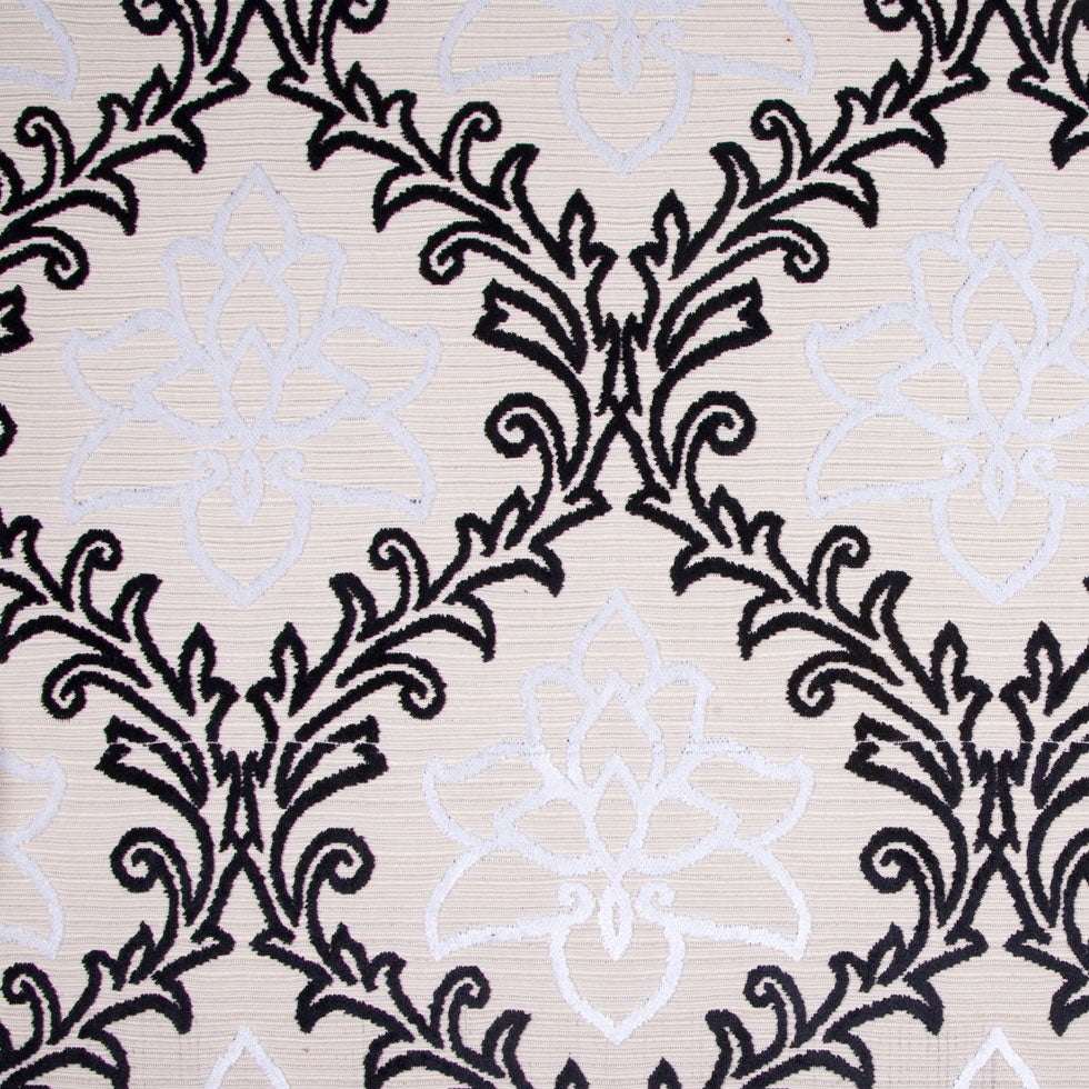 Black/White/ Beige Floral Chenille