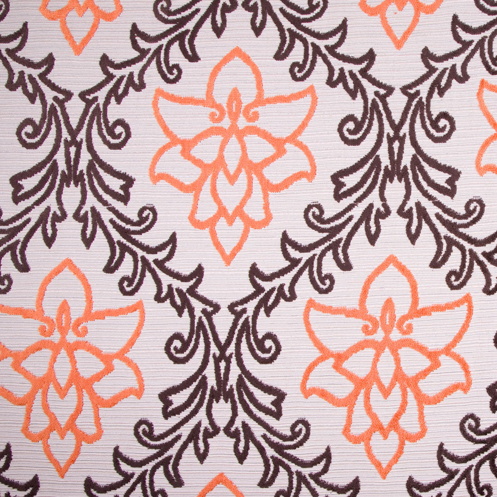 Chocolate, Orange and Beige Damask Floral Chenille