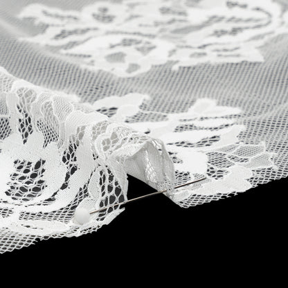 Nylon and Rayon Raschel Lace Panel with Finished Edges - Ivory Blooming Bunches and Borders
