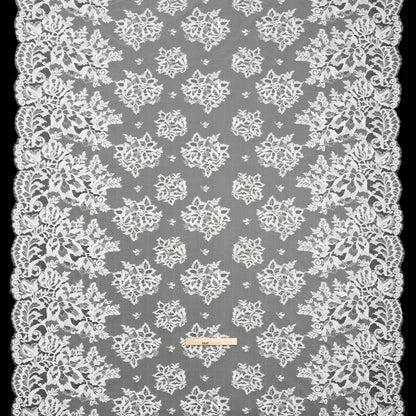 Nylon and Rayon Raschel Lace Panel with Finished Edges - Ivory Blooming Bunches and Borders