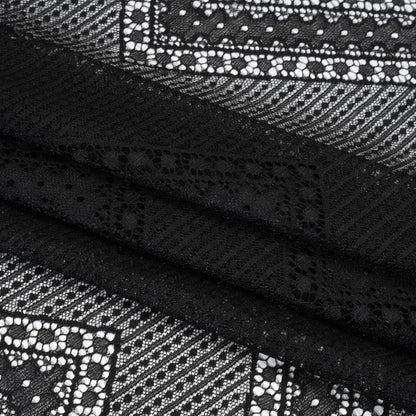Recycled Nylon Raschel Lace Panel With Finished Edges - Black Geometric Chevrons